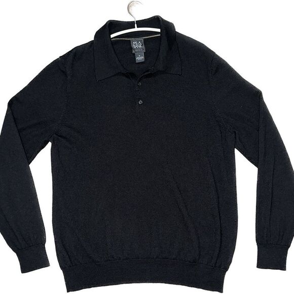 Jos. A. Bank Traveler Modern Fit Merino Wool Black Long Sleeve Polo - Picture 1 of 4